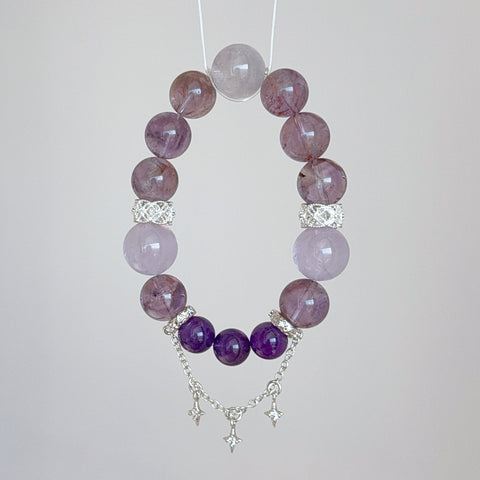 Amethyst & Lepidocrocite Crystal Bracelet with Silver Star Charms