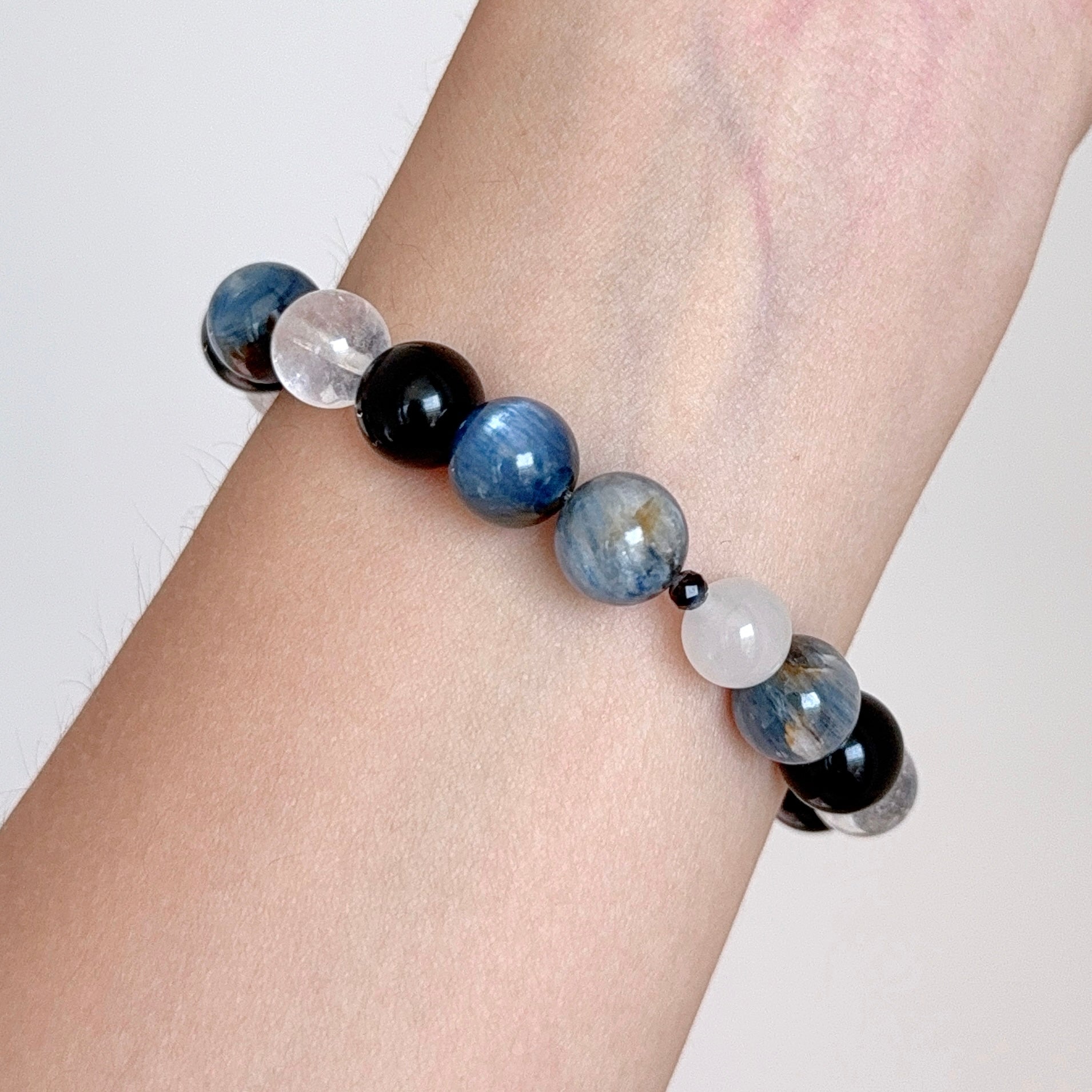 Blue Kyanite, Black Obsidian & Clear Quartz Bracelet