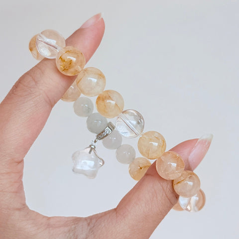 Golden Rutilated Quartz & White Agate Bracelet