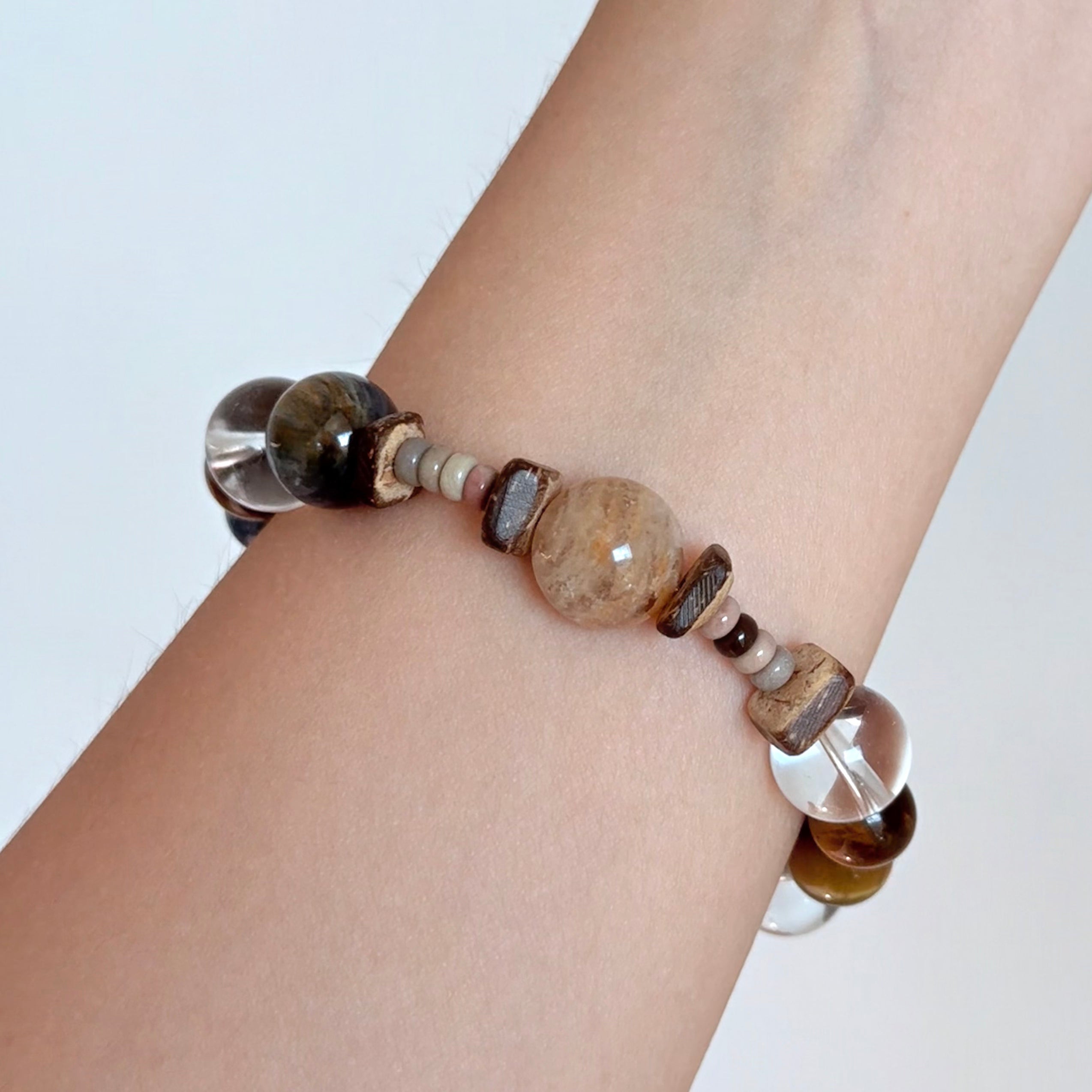 Natural Blue Kyanite, Tiger's Eye & Clear Quartz Crystal Bracelet