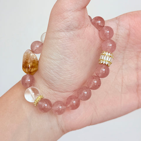 Strawberry Quartz, Citrine & Clear Quartz Bracelet