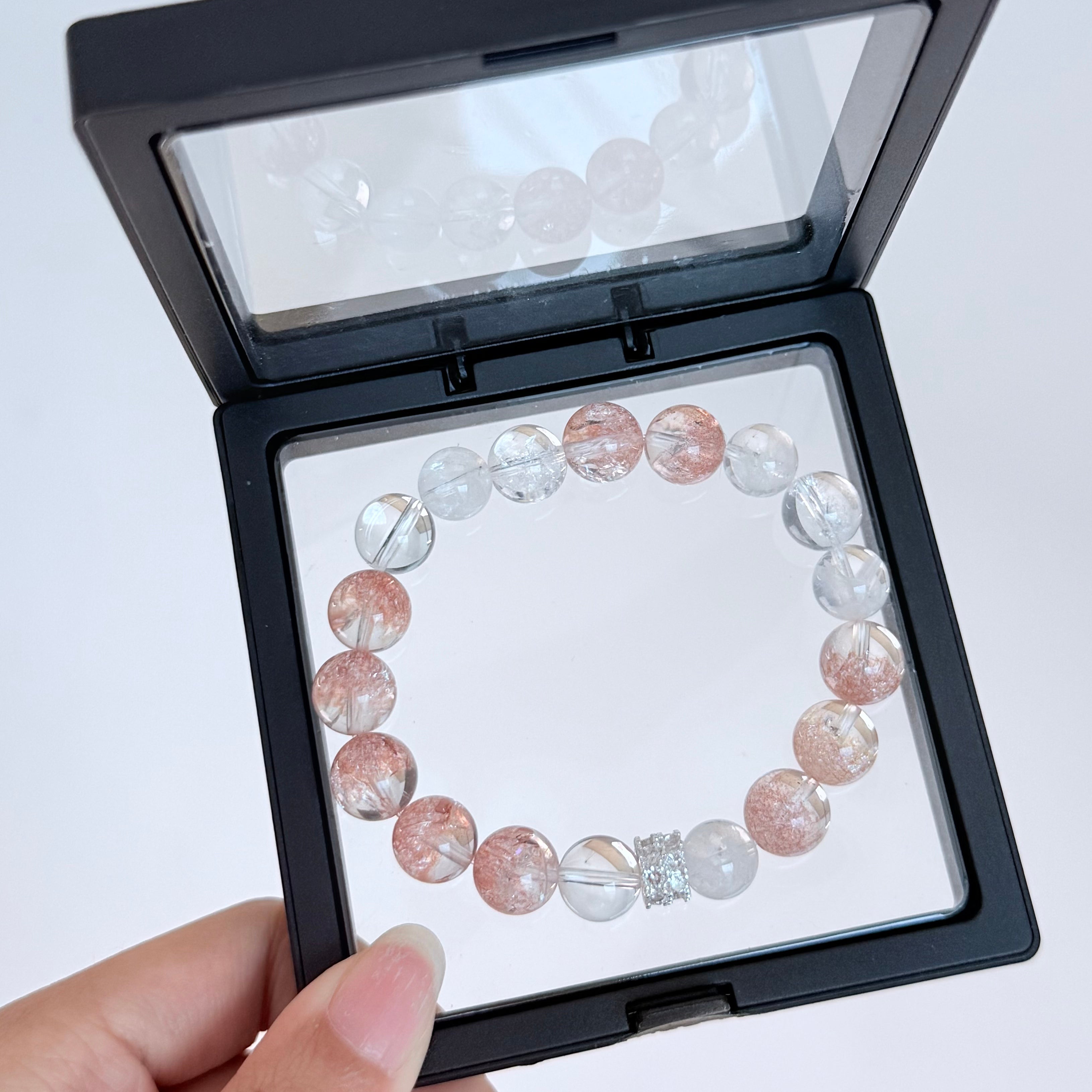 Strawberry Quartz & Clear Crystal Bracelet