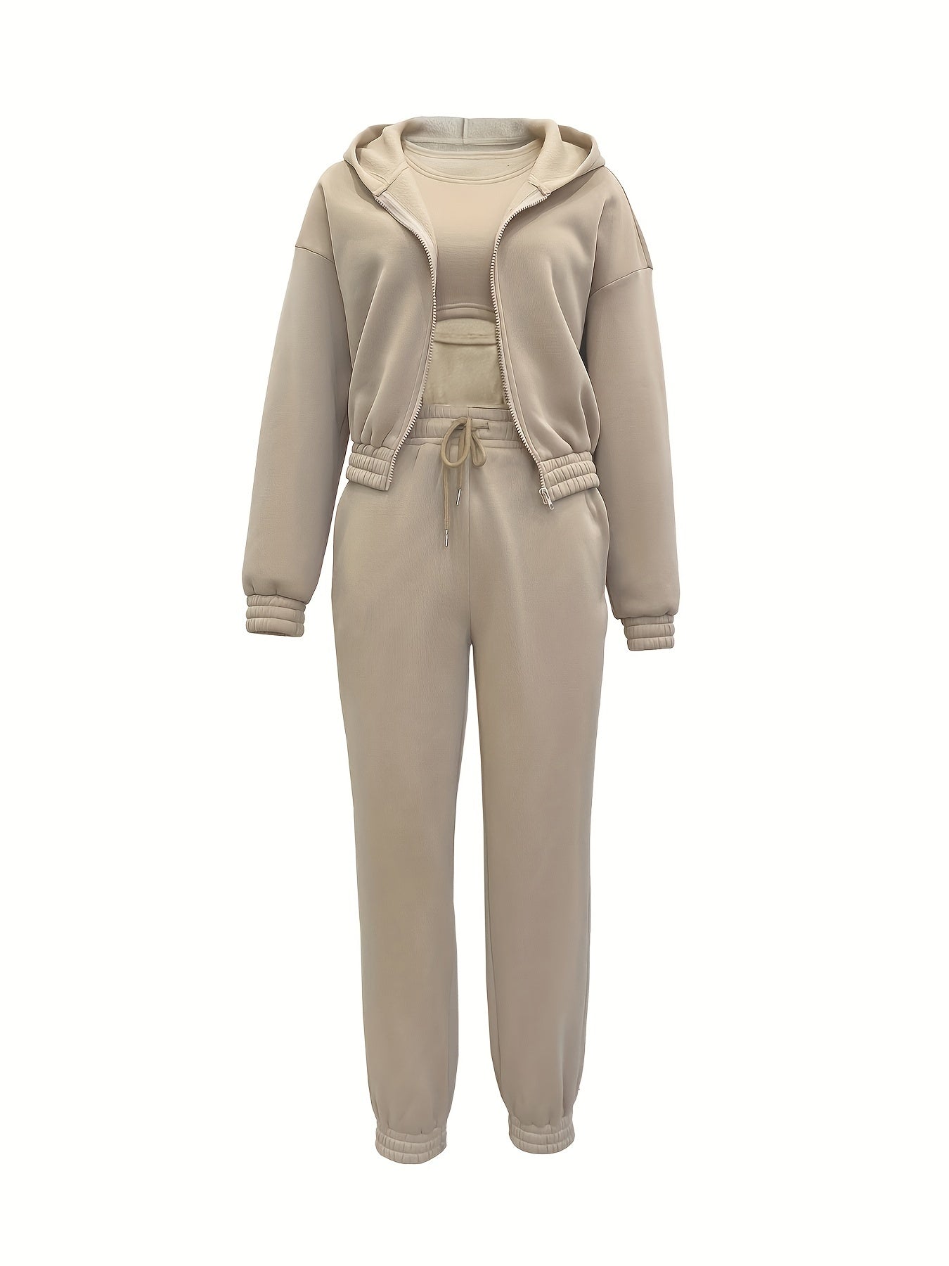 Zip Up Hooded Jacket & Tank Top & Jogger Pants Three-piece Set Outfits