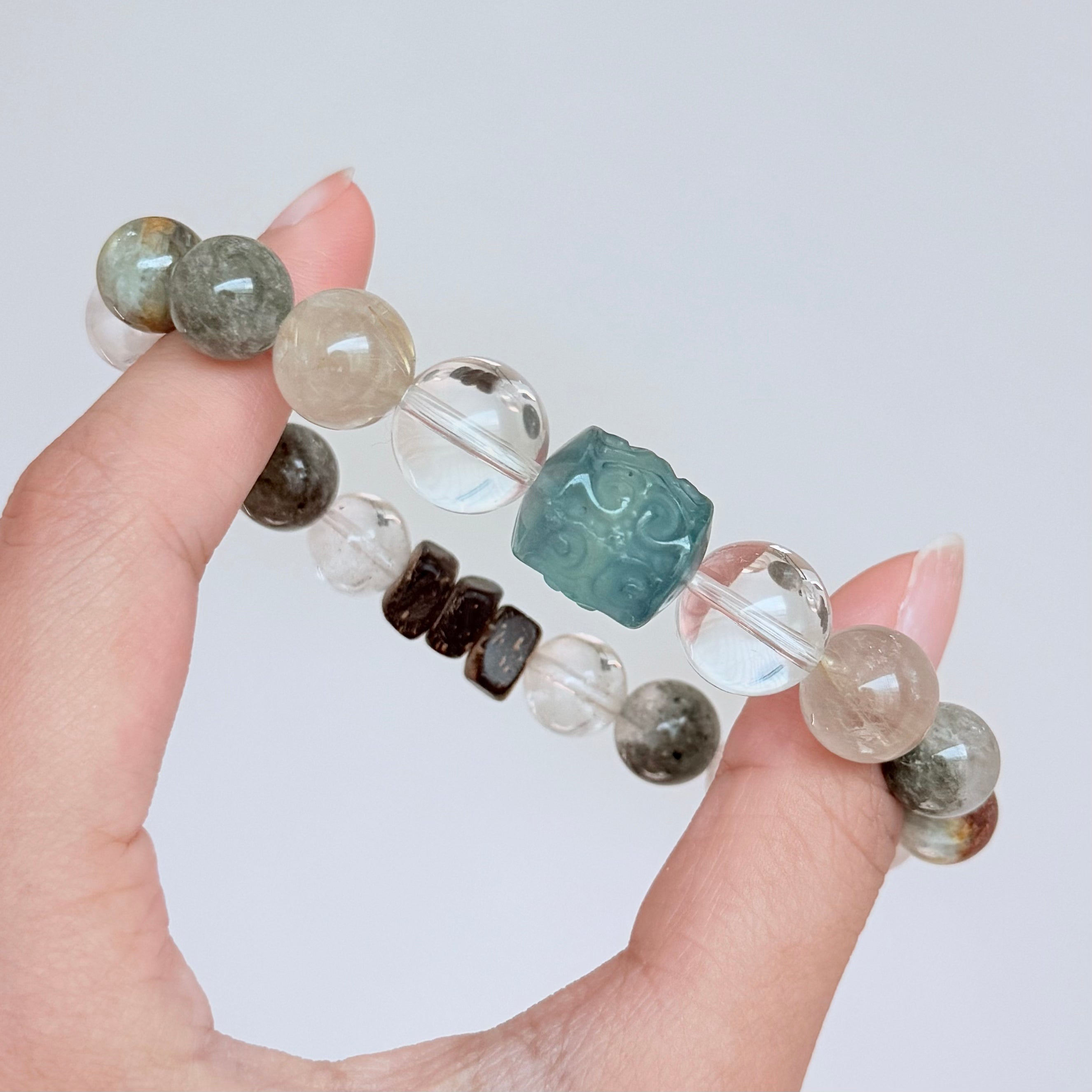 Aquamarine & Golden Rutilated Quartz Bracelet