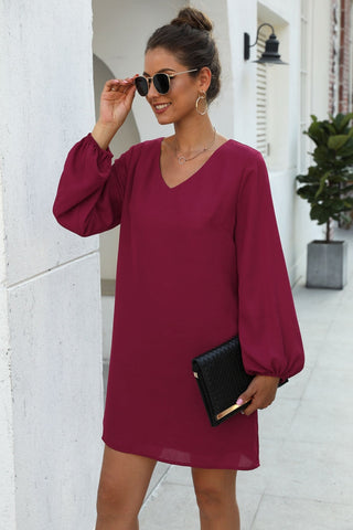 V-neck Frock-sleeve Dress