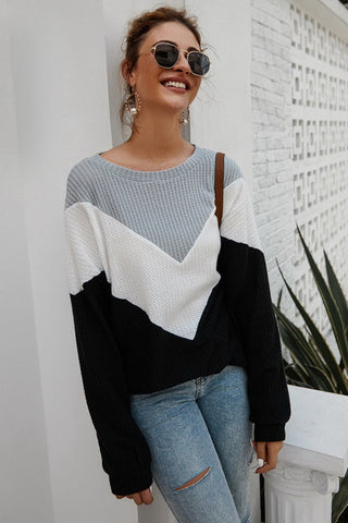 V-stripe Long Sleeves Knit Pullover