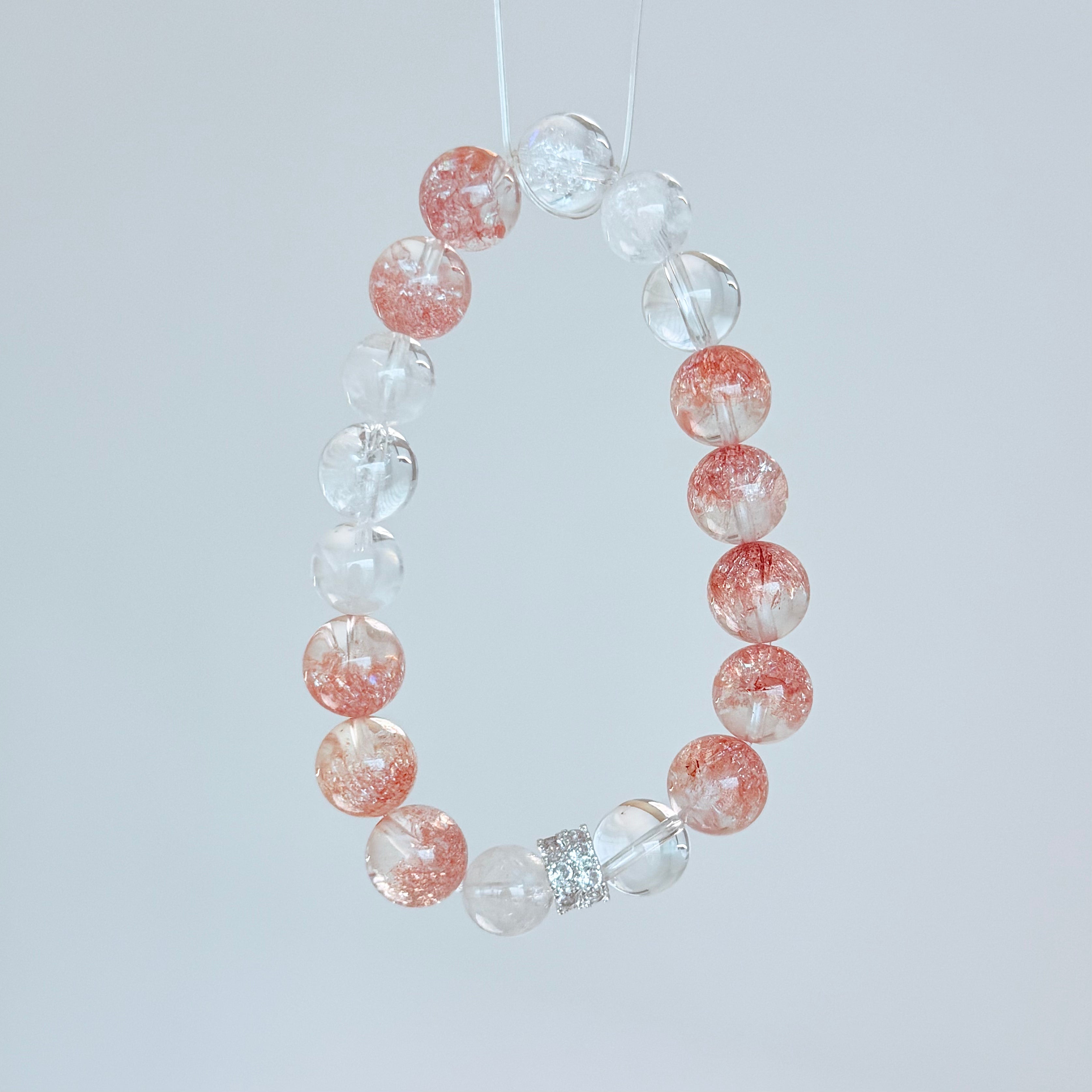Strawberry Quartz & Clear Crystal Bracelet