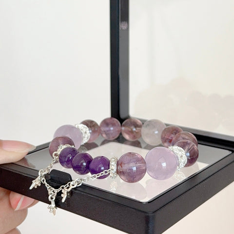 Amethyst & Lepidocrocite Crystal Bracelet with Silver Star Charms