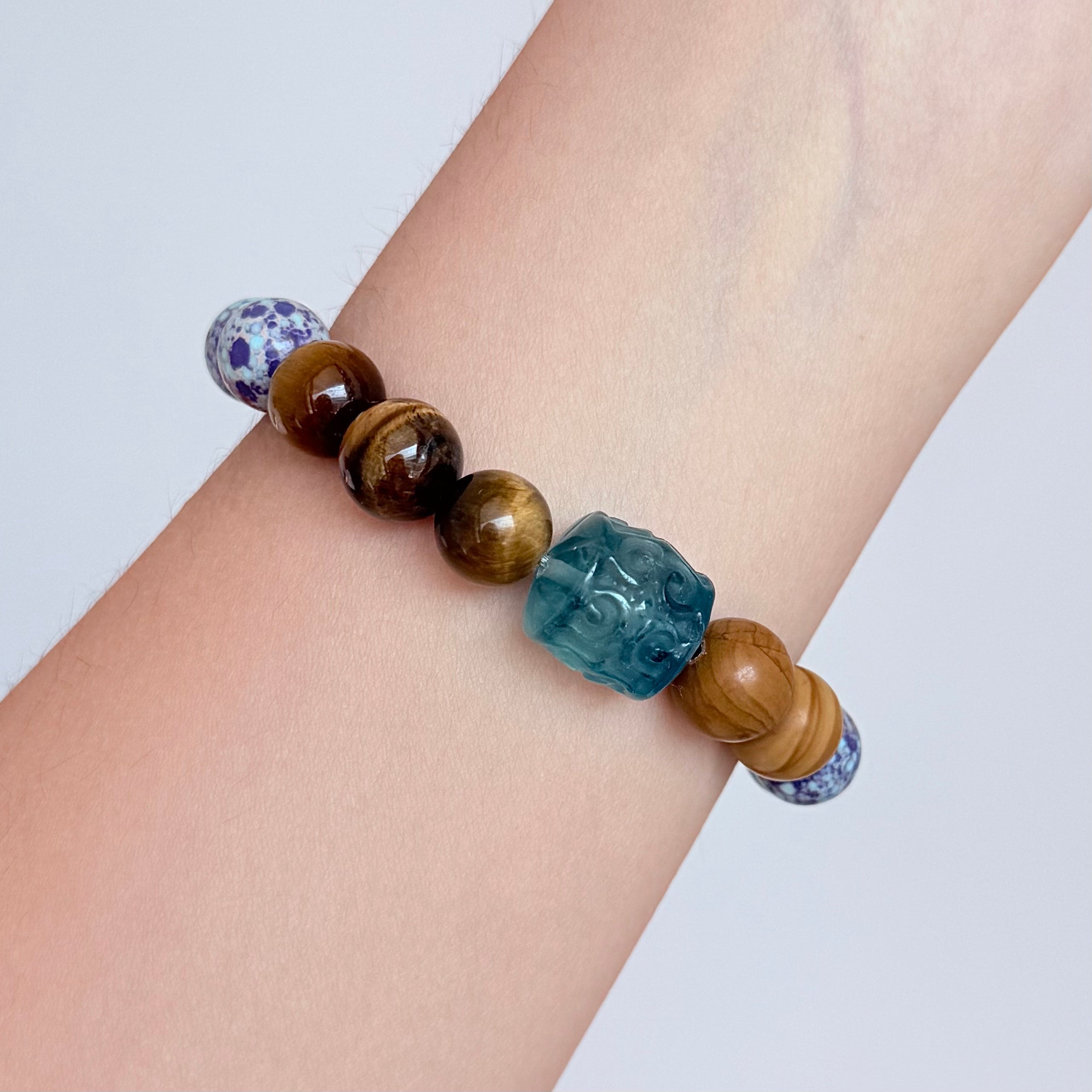 Multi-Gemstone Bracelet with Tiger's Eye, Malachite & Clear Quartz