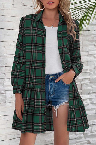 Plaid Shirt Long Sleeve Single Dress