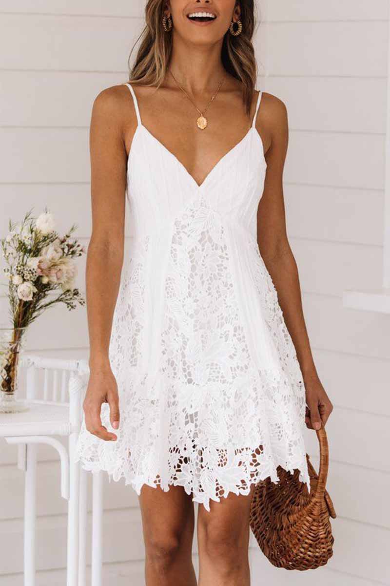 Lace Sling Halter Mini Dresses