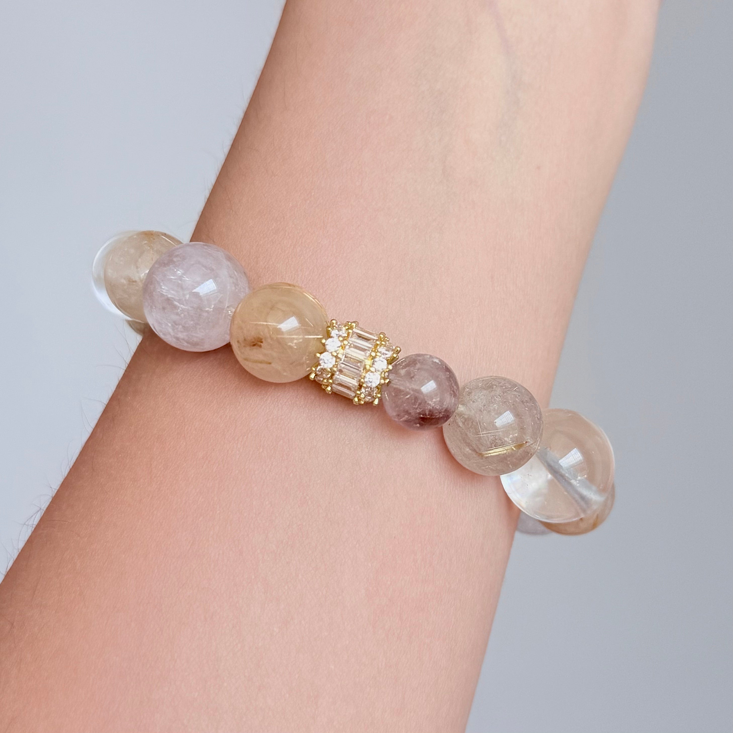 Golden Rutilated Quartz & Amethyst Bracelet