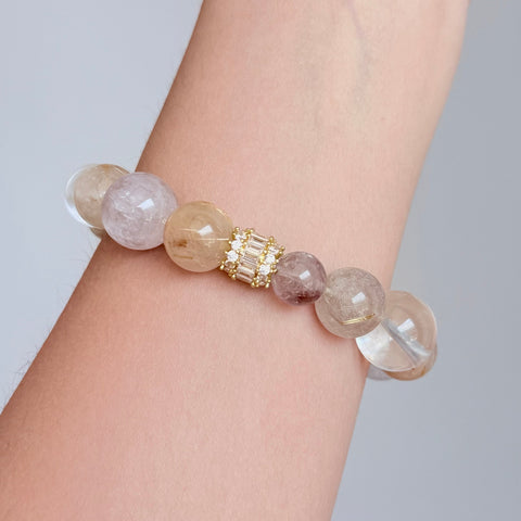 Golden Rutilated Quartz & Amethyst Bracelet