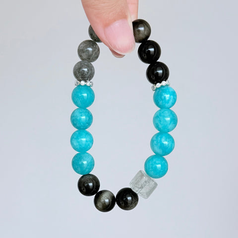 Amazonite, Labradorite & Black Obsidian Bracelet