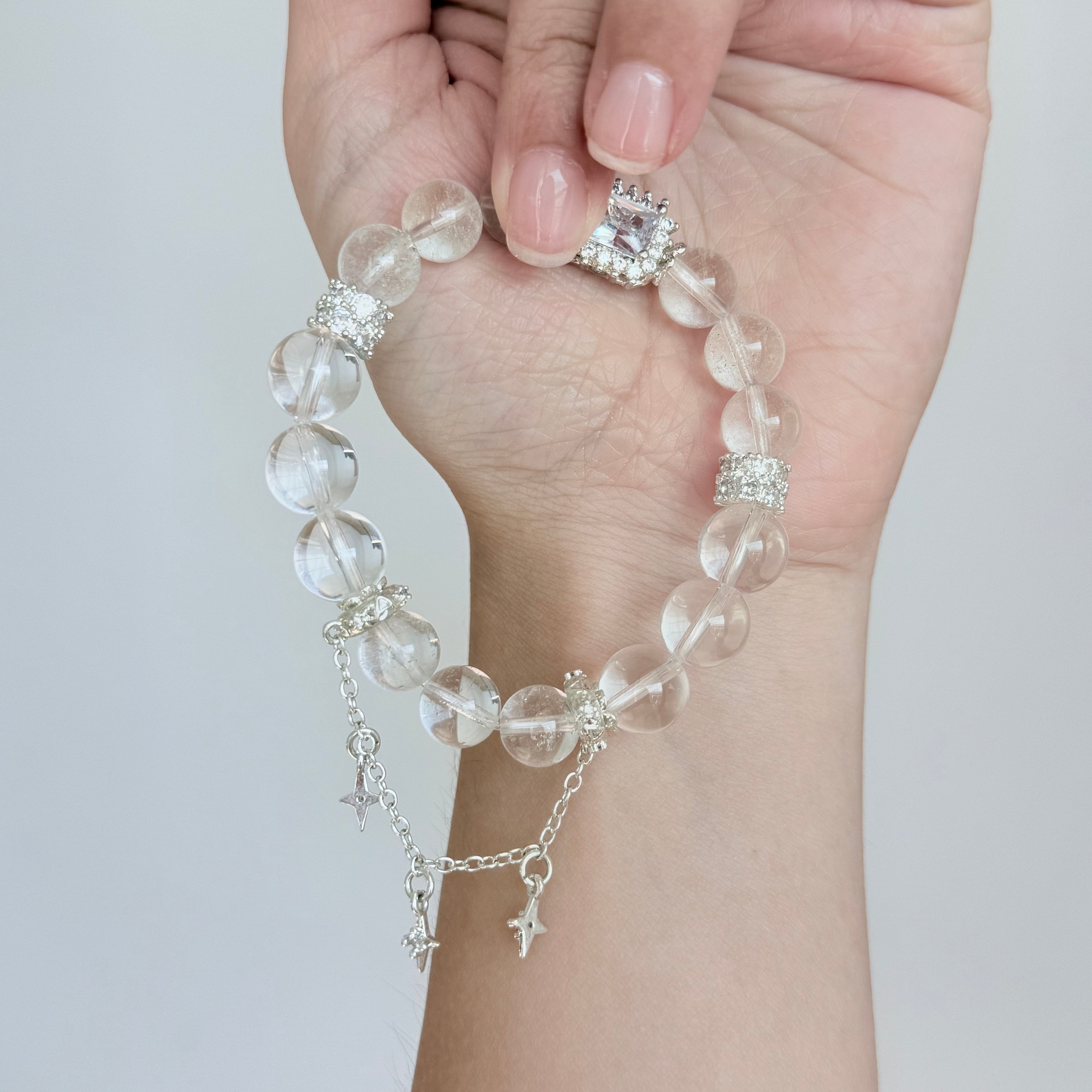 Clear Quartz Crystal Bracelet with Diamond-Cut Center Stone