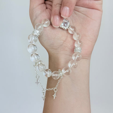 Clear Quartz Crystal Bracelet with Diamond-Cut Center Stone
