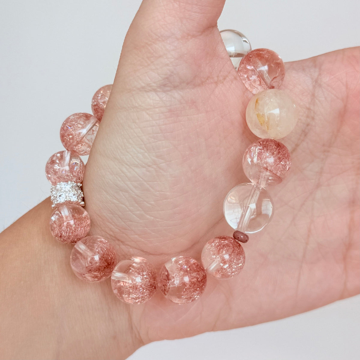 Strawberry Quartz & Citrine Crystal Bracelet