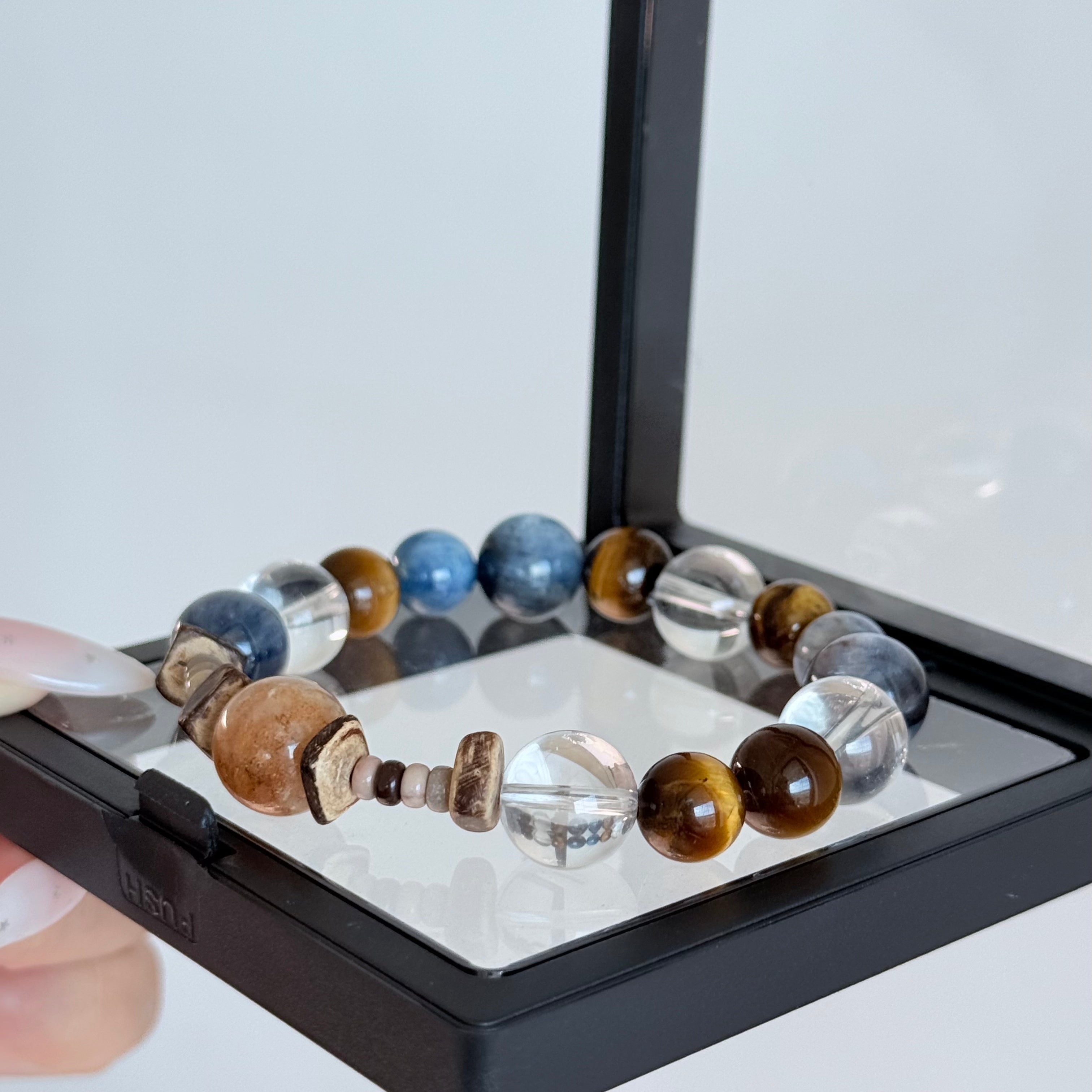 Natural Blue Kyanite, Tiger's Eye & Clear Quartz Crystal Bracelet