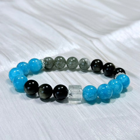 Amazonite, Labradorite & Black Obsidian Bracelet