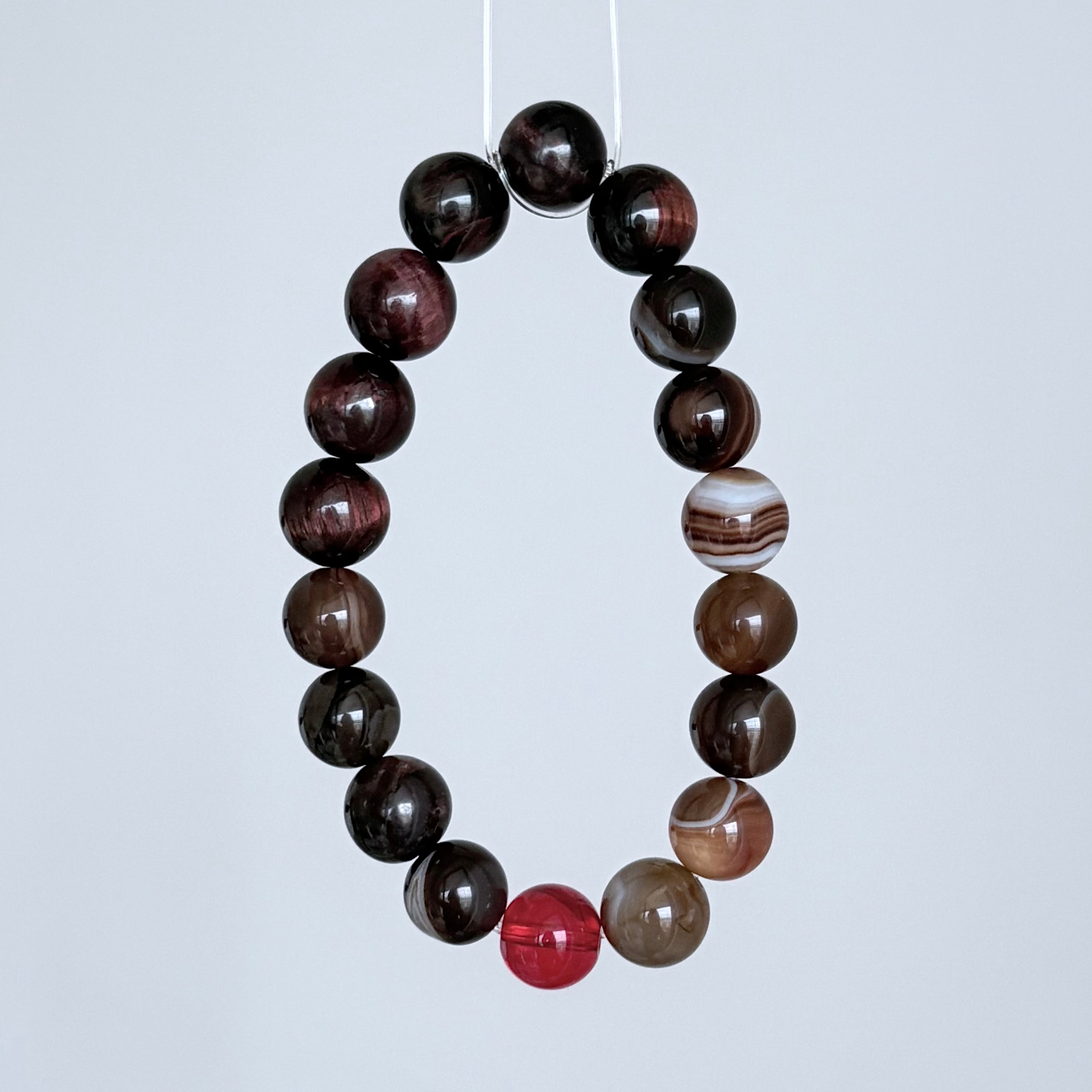 Red Agate & Brown Banded Agate Crystal Bracelet