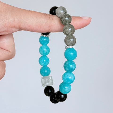 Amazonite, Labradorite & Black Obsidian Bracelet