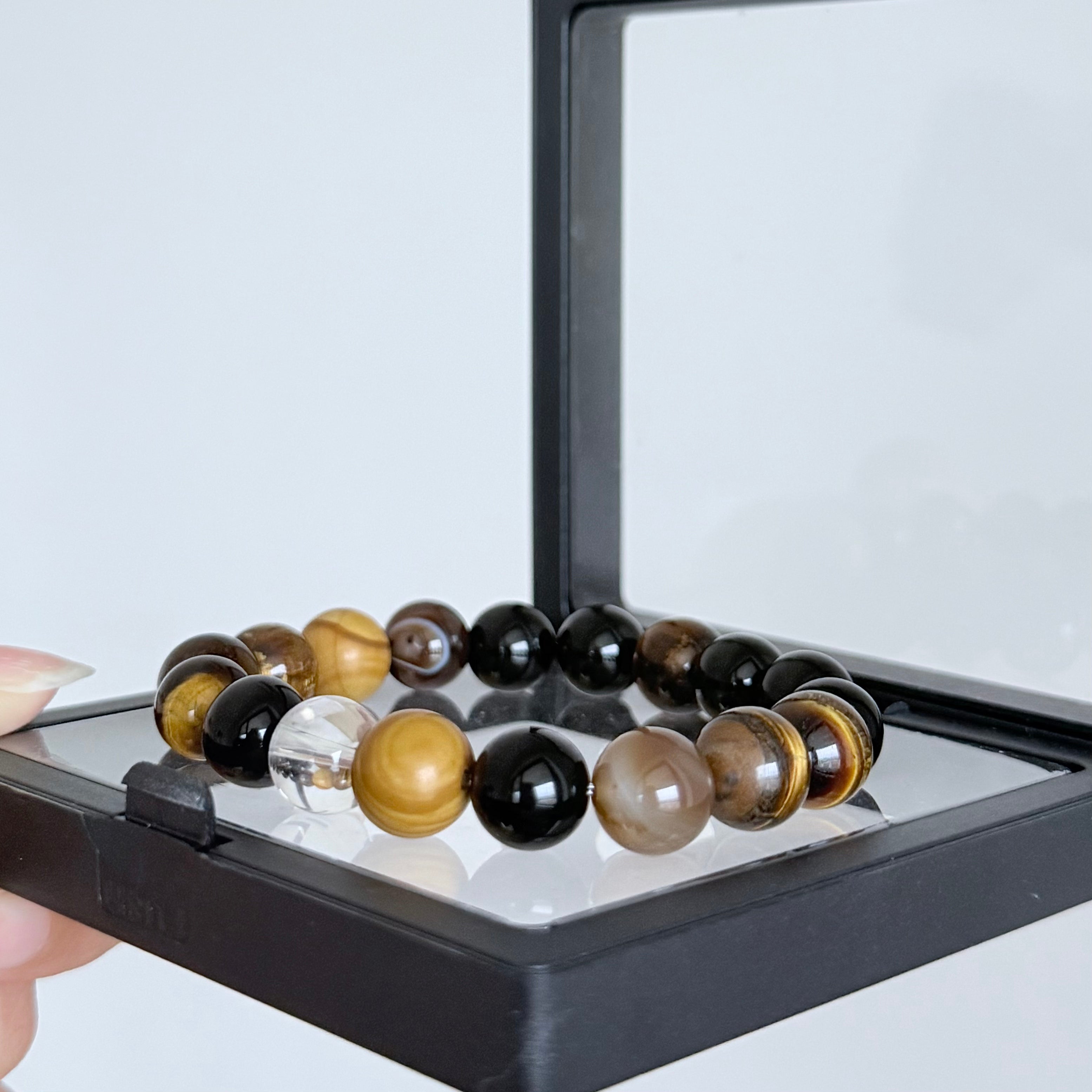 Tiger's Eye, Black Obsidian & Clear Quartz Bracelet