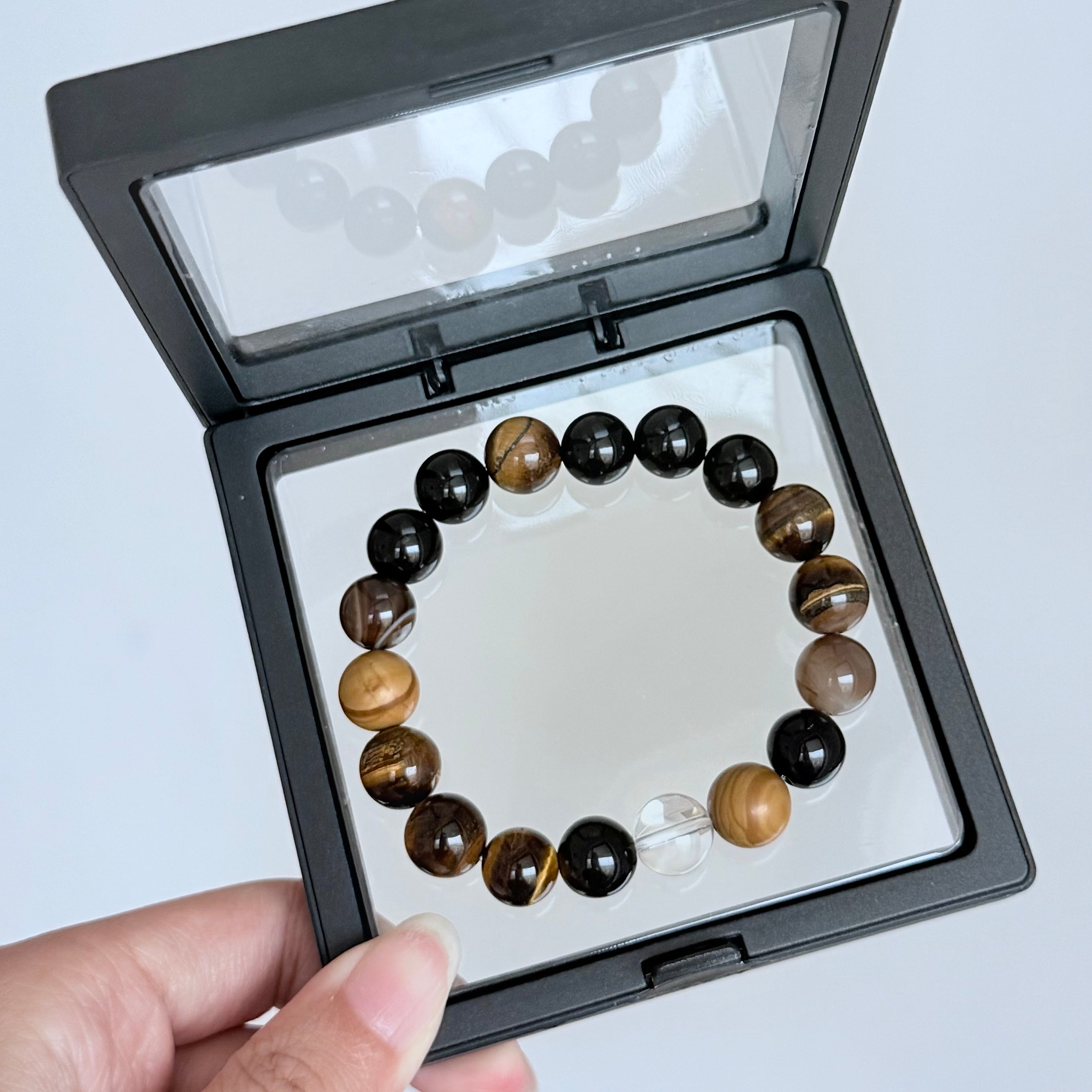 Tiger's Eye, Black Obsidian & Clear Quartz Bracelet