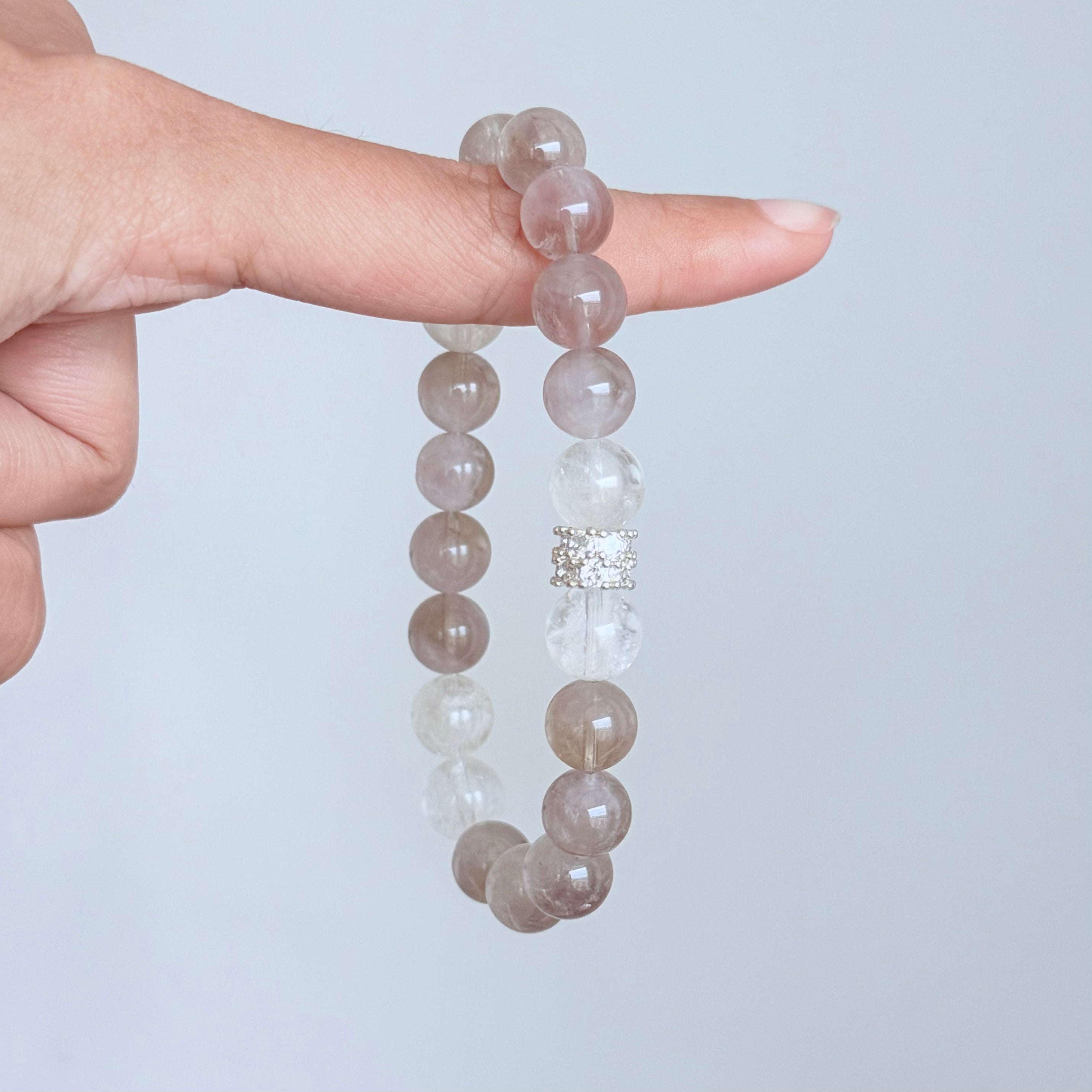 Gray Rutilated Quartz & Clear Crystal Bracelet