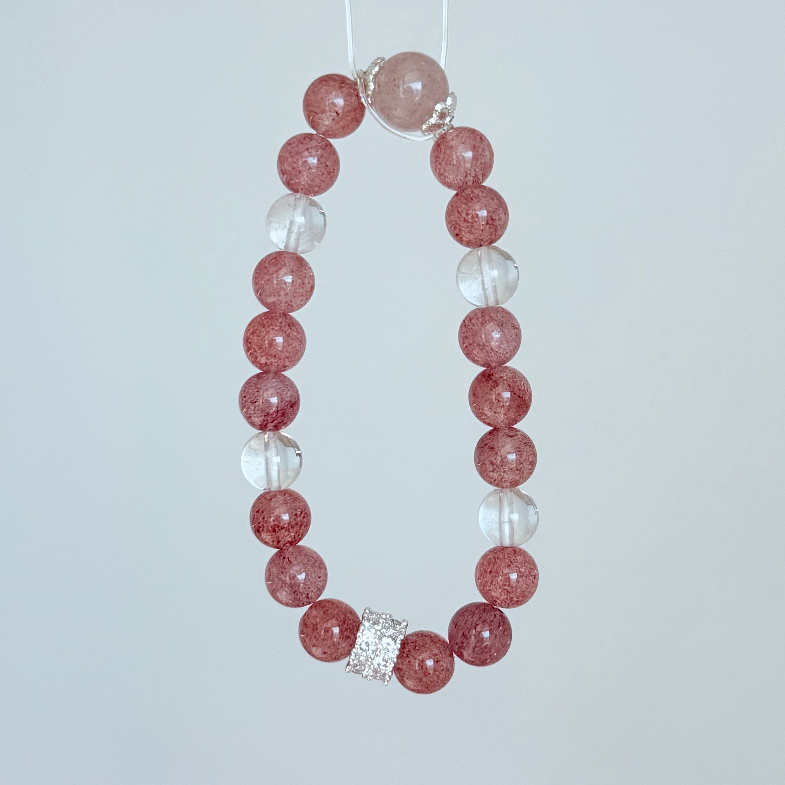 Strawberry Quartz & Clear Quartz Bracelet  Crystal Jewelry
