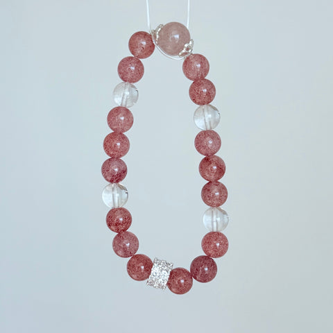 Strawberry Quartz & Clear Quartz Bracelet  Crystal Jewelry