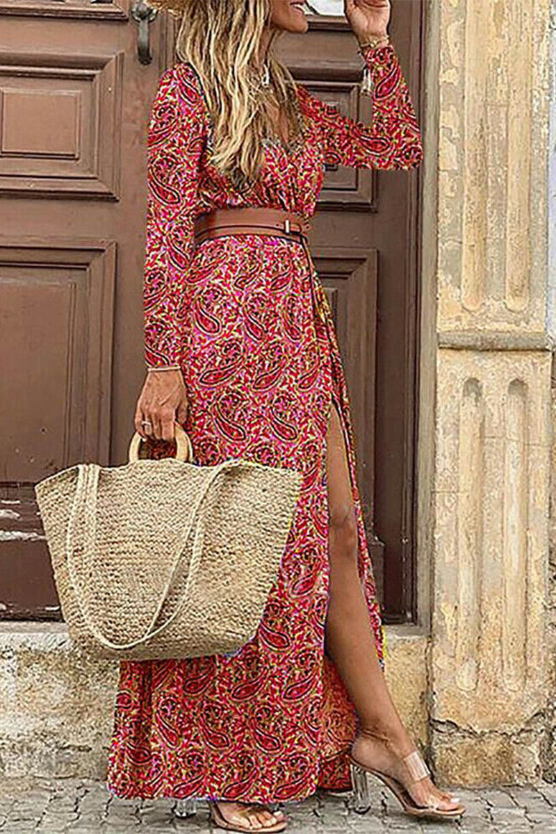 Boho Style Long Sleeve Print Maxi Dress