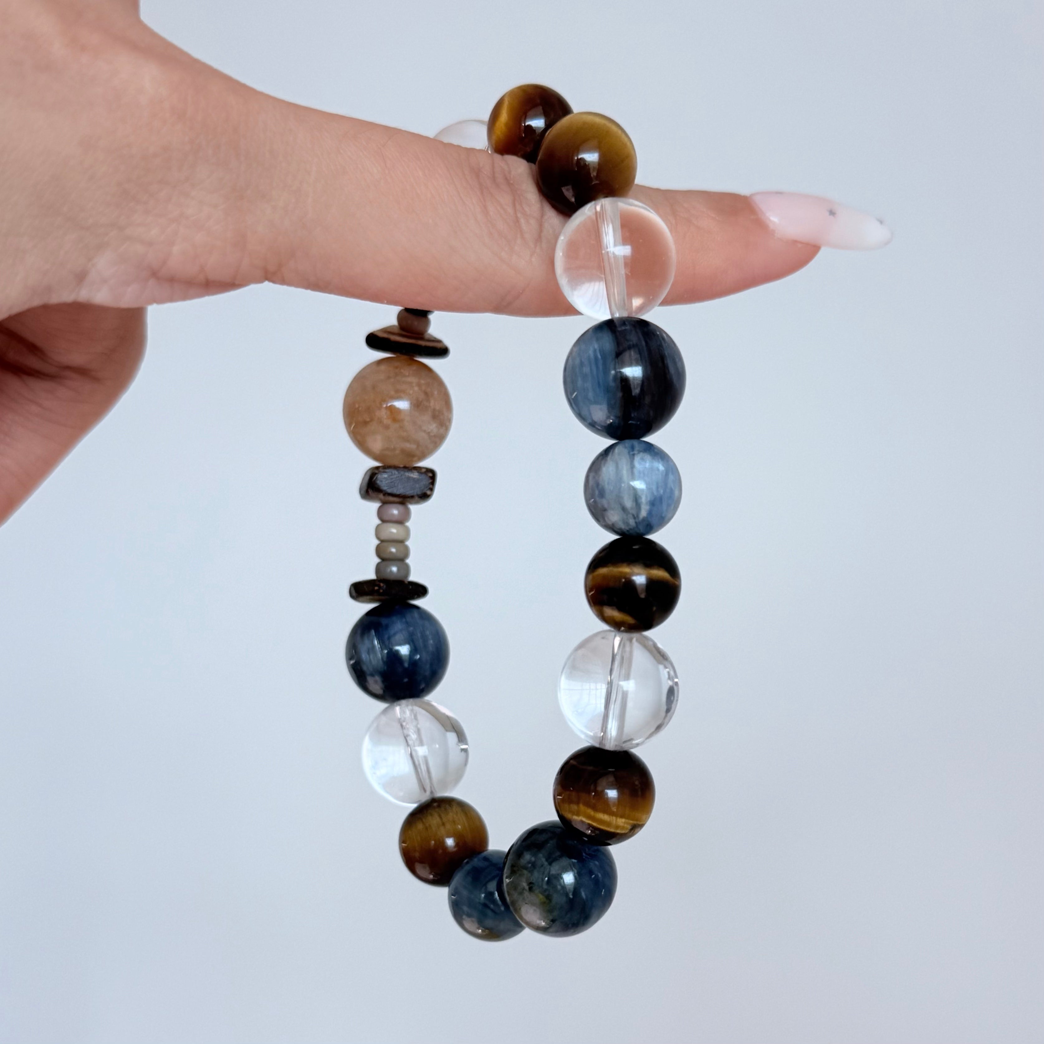 Natural Blue Kyanite, Tiger's Eye & Clear Quartz Crystal Bracelet