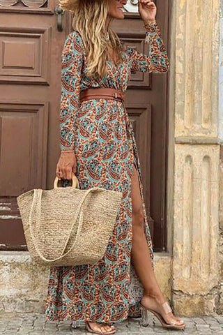 Boho Style Long Sleeve Print Maxi Dress