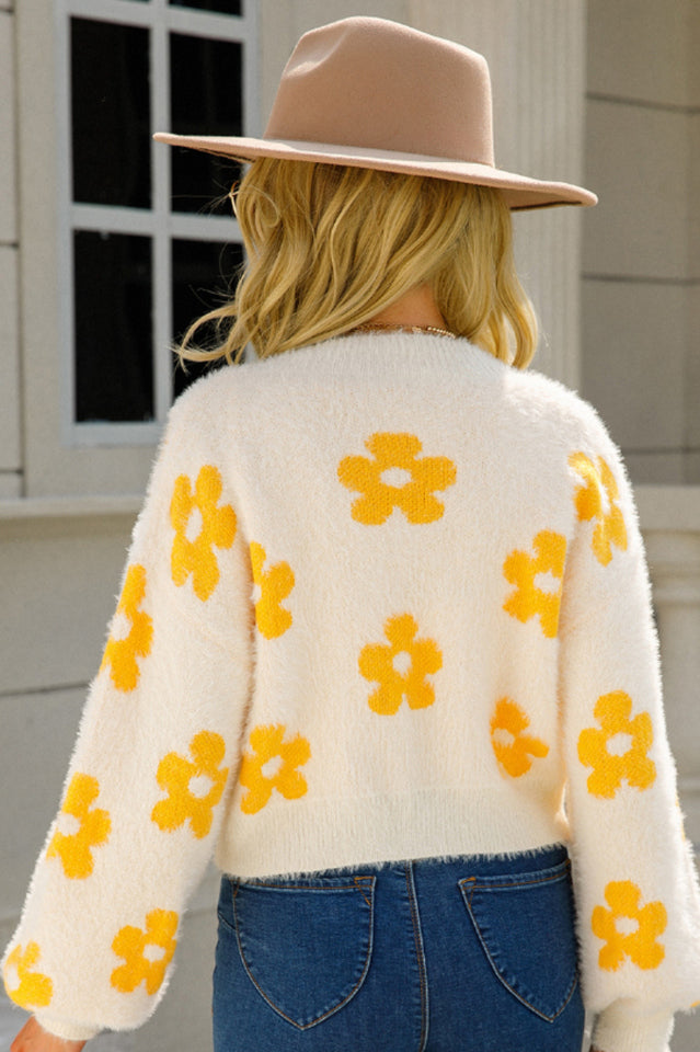 Cuteness Flowers Fuzzy Knit Cardigan