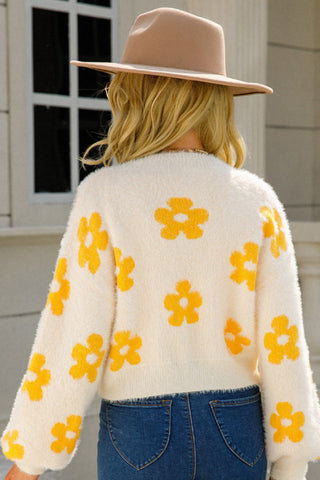 Cuteness Flowers Fuzzy Knit Cardigan