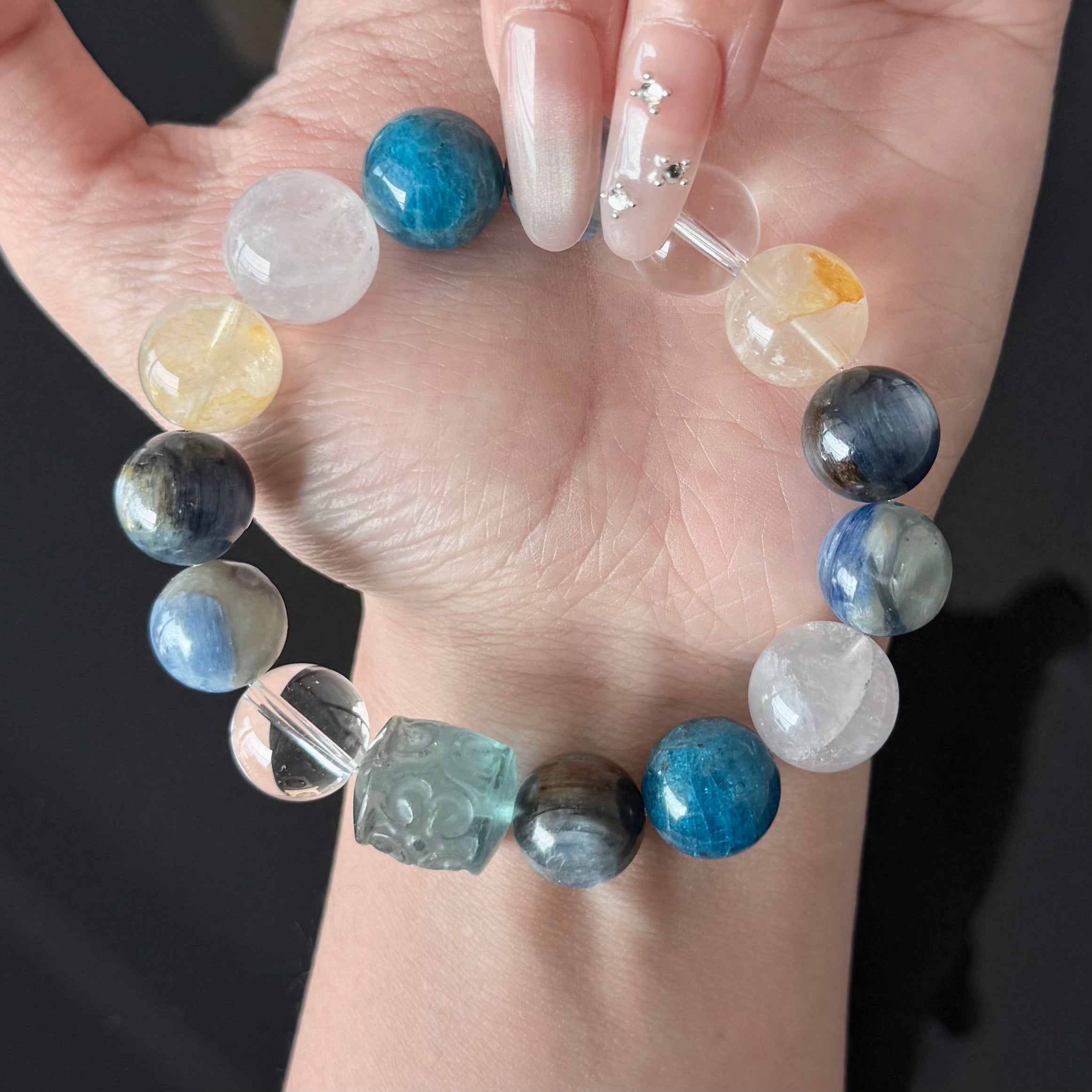 Blue Apatite, Kyanite & Clear Quartz Crystal Bracelet