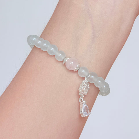 Aquamarine & Rose Quartz Crystal Bracelet with Snowflake Charm