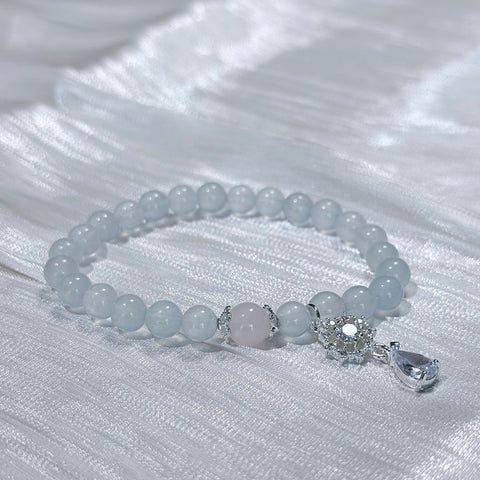 Aquamarine & Rose Quartz Crystal Bracelet with Snowflake Charm
