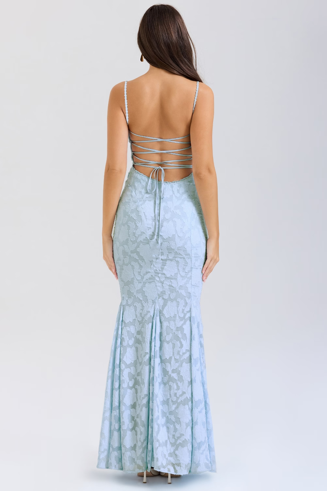 Joan Bluebell Lace Up Back Maxi Dress