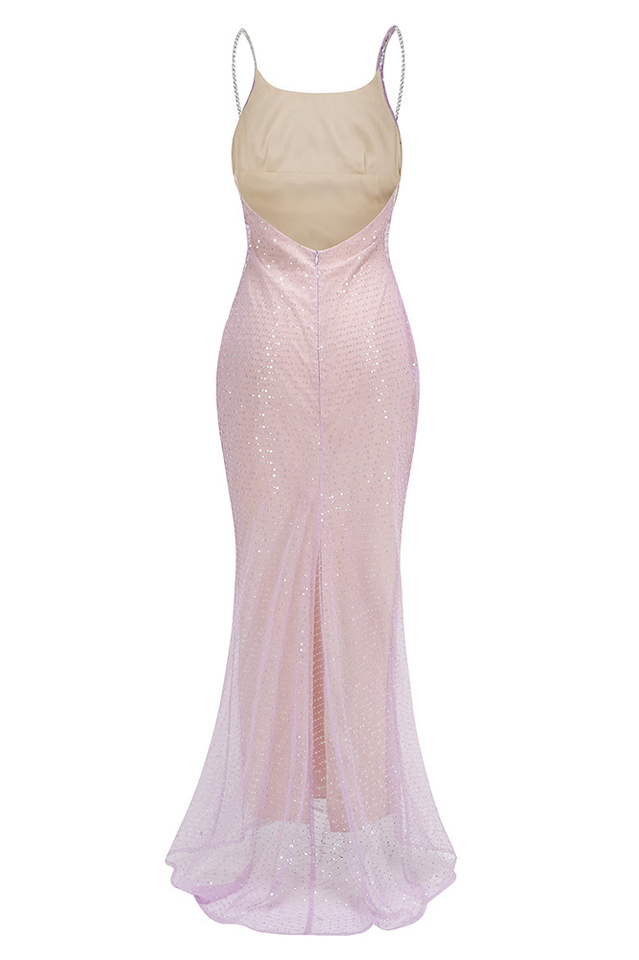 Ariarl Ruched Purple Sequins Maxi Dress