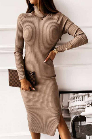 Open Back Long Sleeve Solid Color Midi Dresses