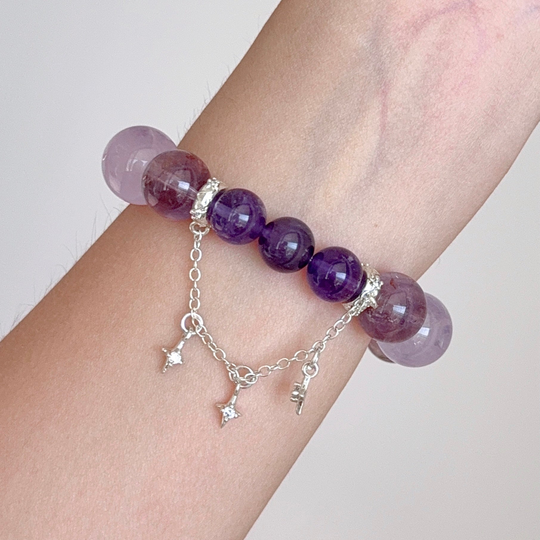 Amethyst & Lepidocrocite Crystal Bracelet with Silver Star Charms