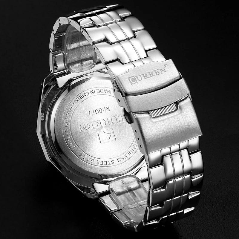 8077 Simple Watch - Full Stainless Steel Band - Quartz Sport Wristwatch