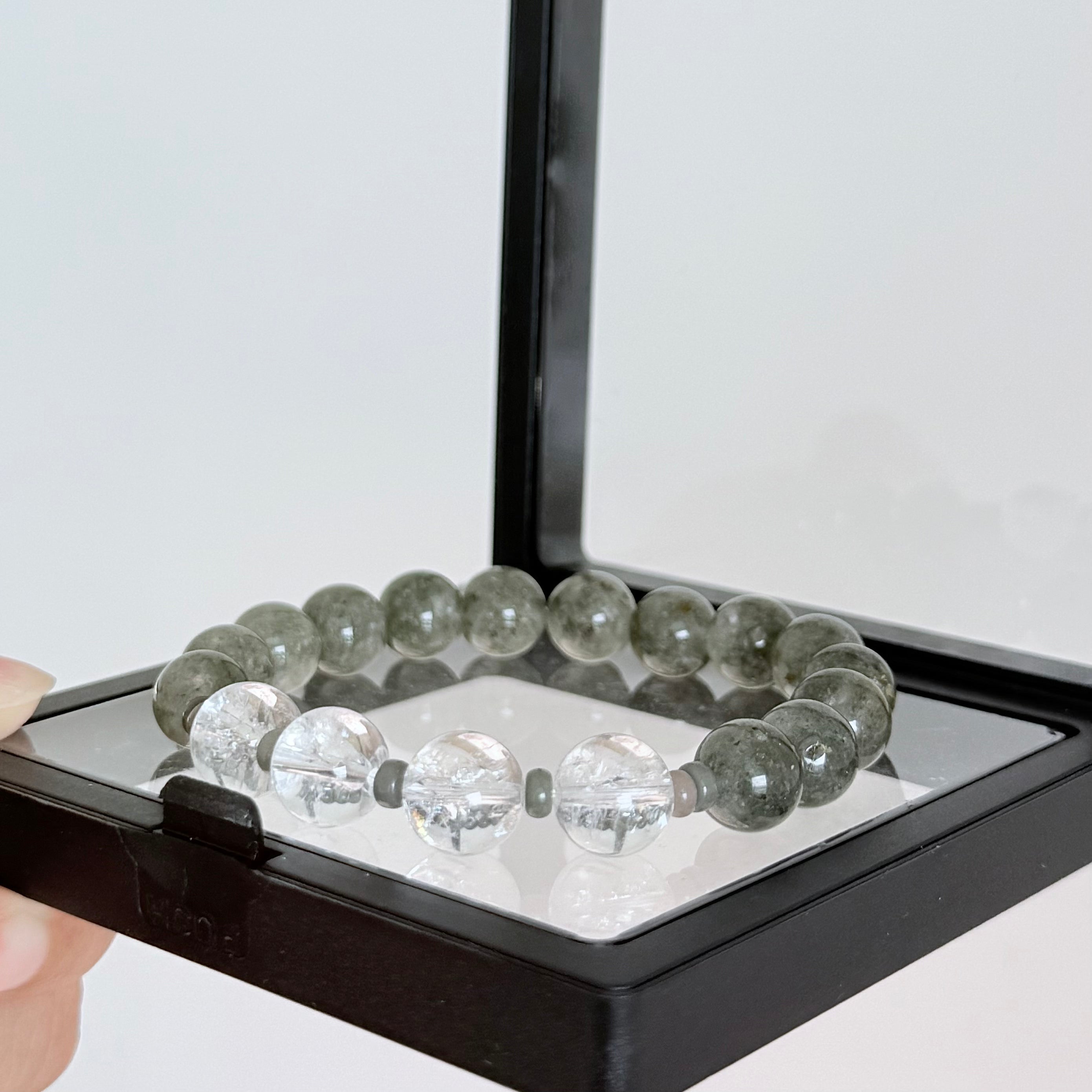 Green Moss Agate & Clear Quartz Bracelet