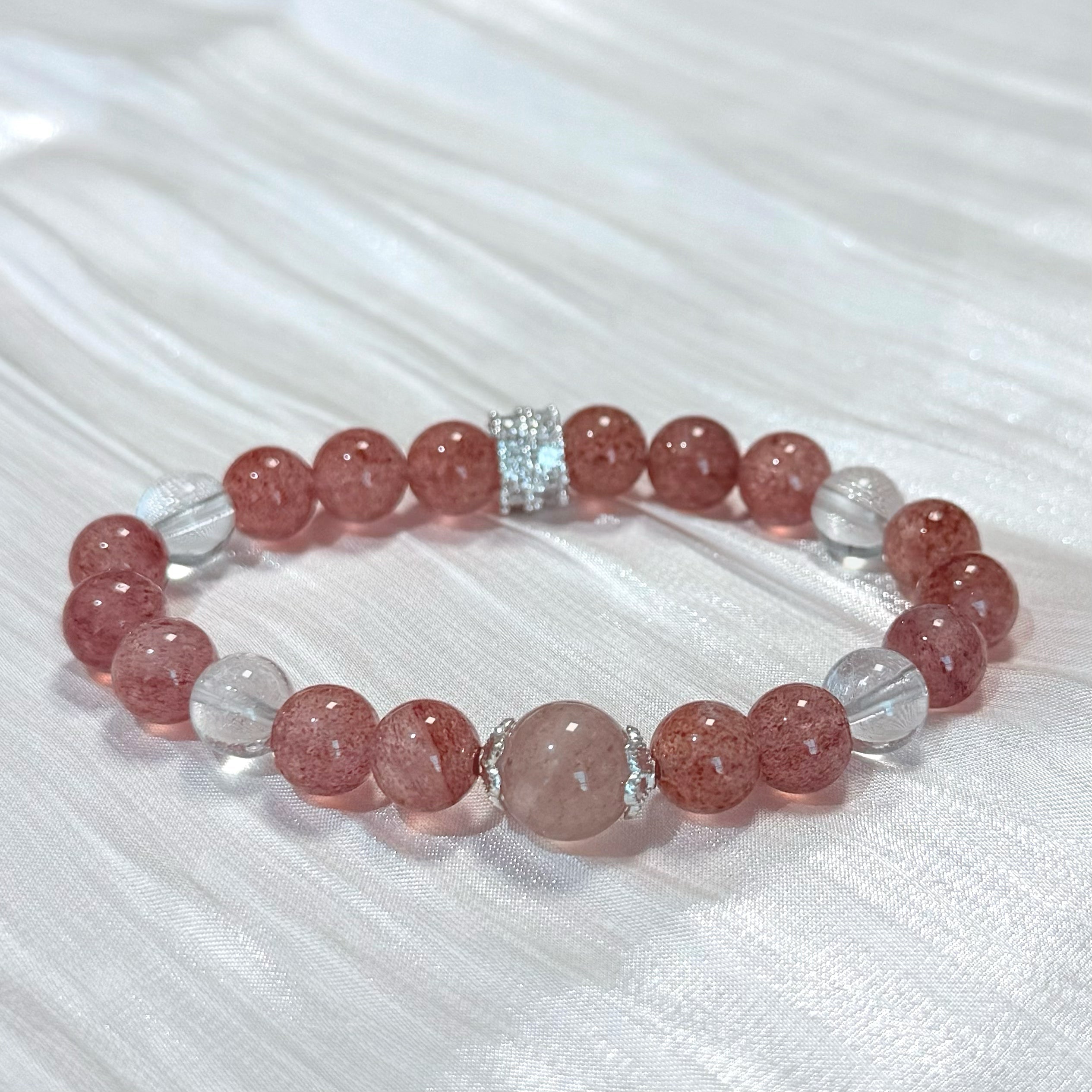 Strawberry Quartz & Clear Quartz Bracelet  Crystal Jewelry