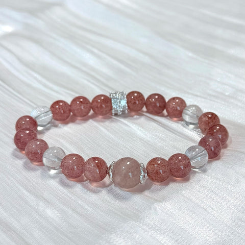 Strawberry Quartz & Clear Quartz Bracelet  Crystal Jewelry