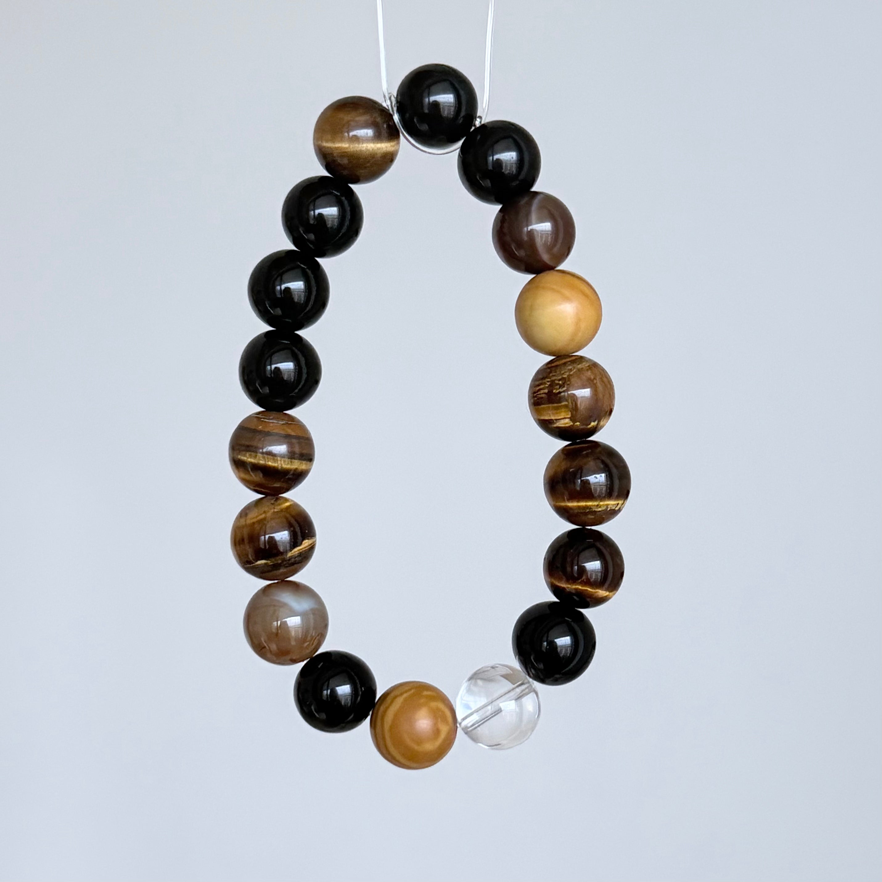 Tiger's Eye, Black Obsidian & Clear Quartz Bracelet