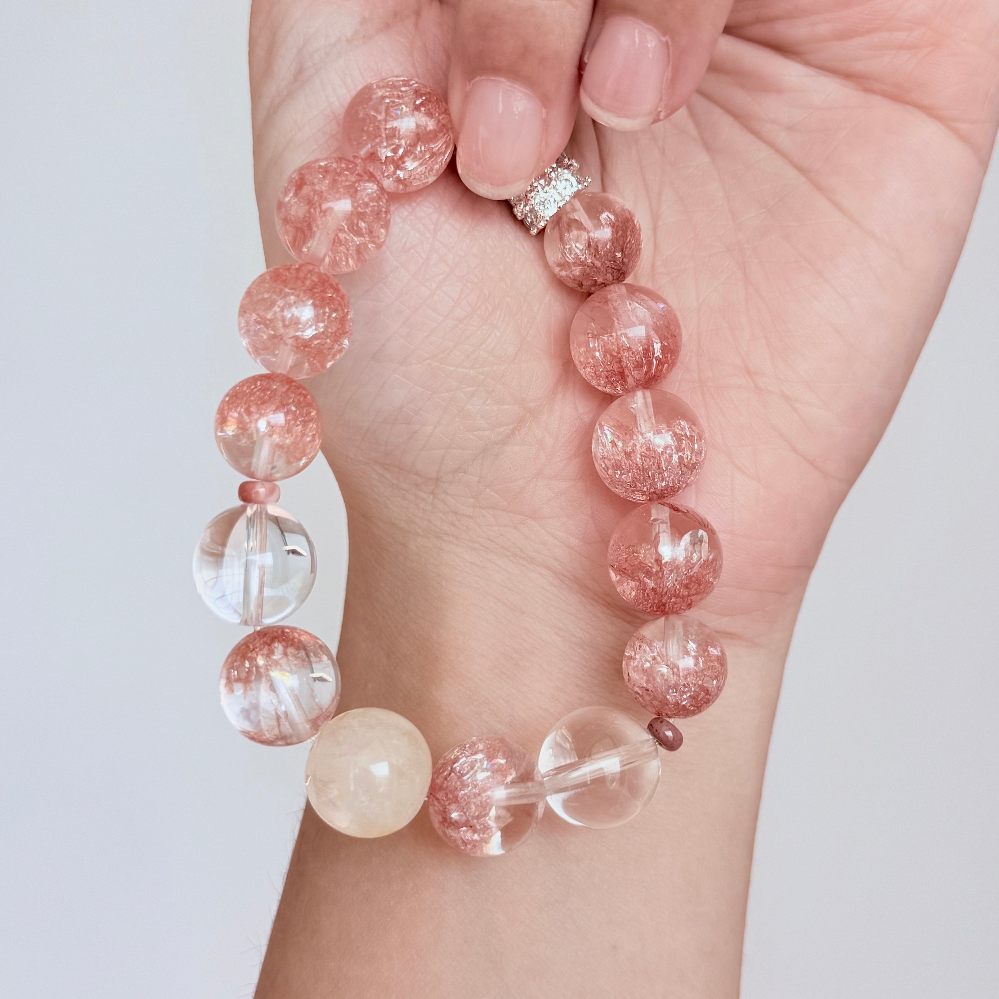 Strawberry Quartz & Citrine Crystal Bracelet