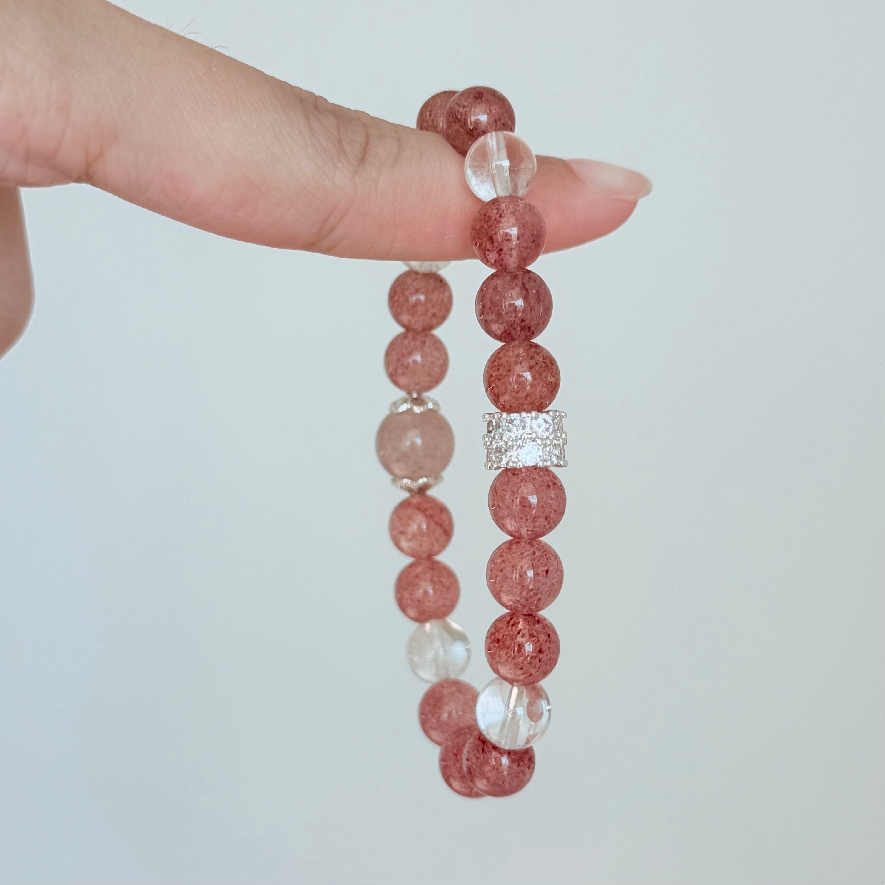 Strawberry Quartz & Clear Quartz Bracelet  Crystal Jewelry