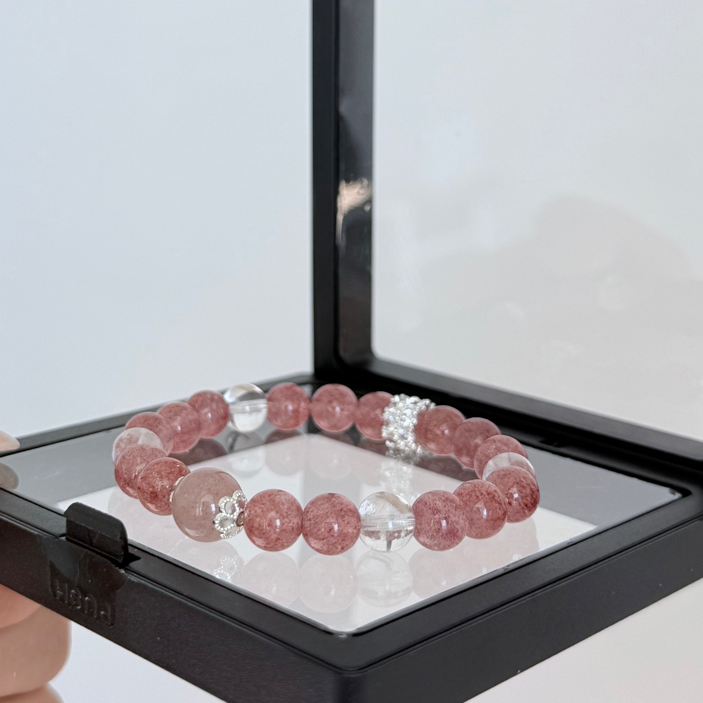Strawberry Quartz & Clear Quartz Bracelet  Crystal Jewelry